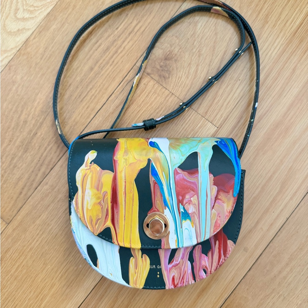 Mansur Gavriel Mini Saddle Bag with Custom Paint-Drip Design